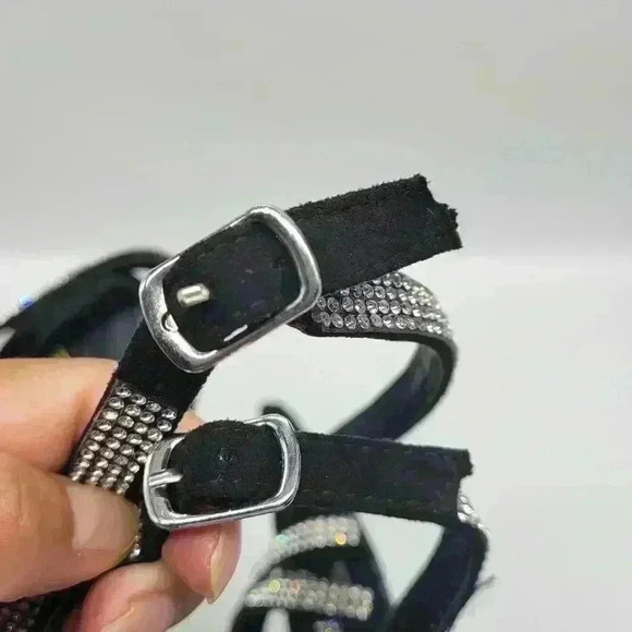 Beautiful Miss Lola Black EMBELLISHED STRAP Clear Heels Open Toe Size 6 - Picture 9 of 11